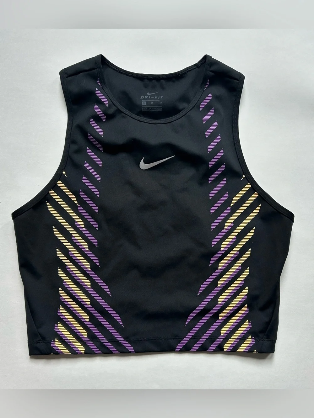 Nike Dri-FIT Running Set — Black with Purple/Gold Print, Size M